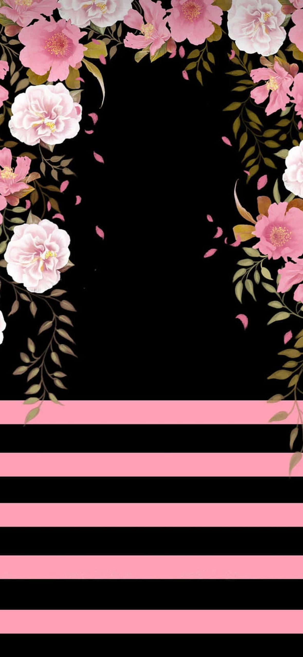 Black And Pink Flower Qk Ultra HD iPhone 16 Wallpaper