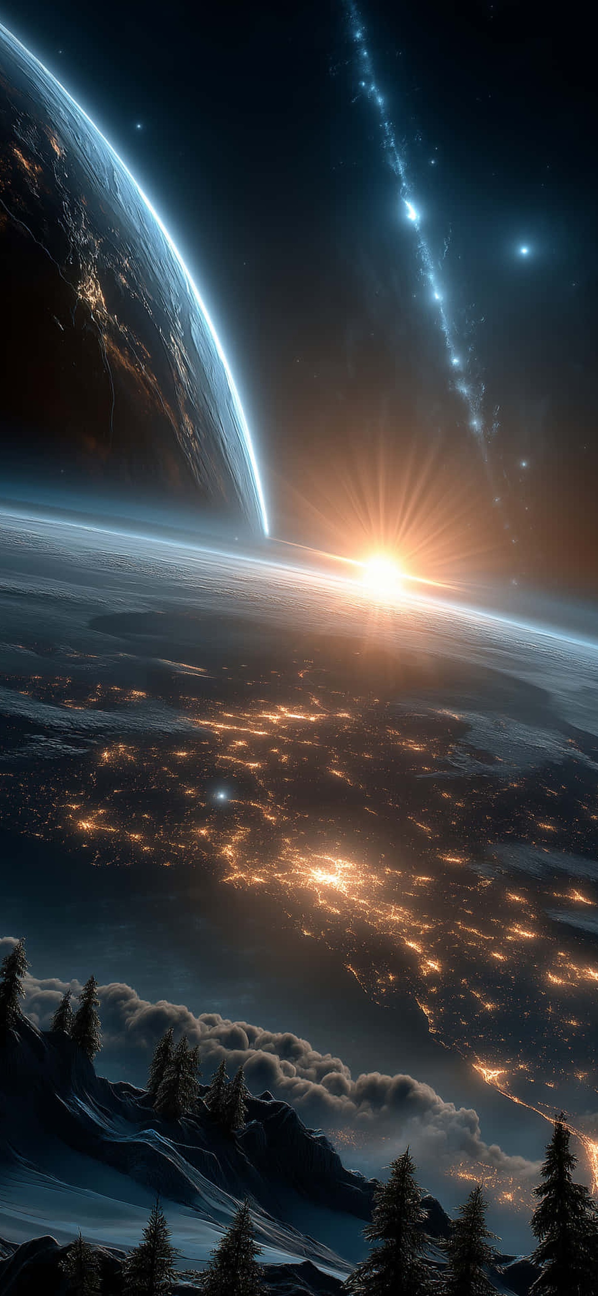 Sunrise Over Illuminated Earth From Space