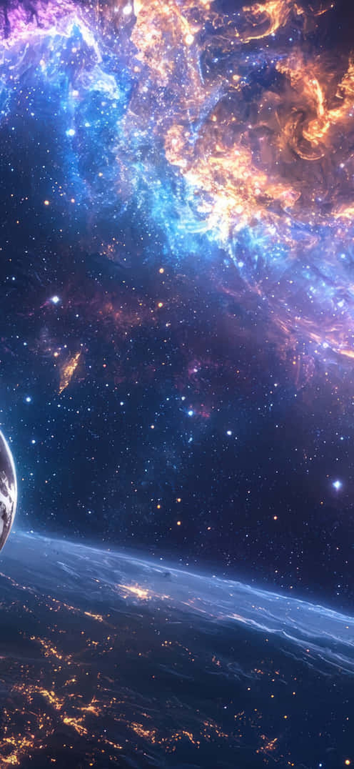 Mysterious Exoplanet Orbiting In A Vibrant Cosmic Galaxy With Glowing Nebulae And Distant Stars