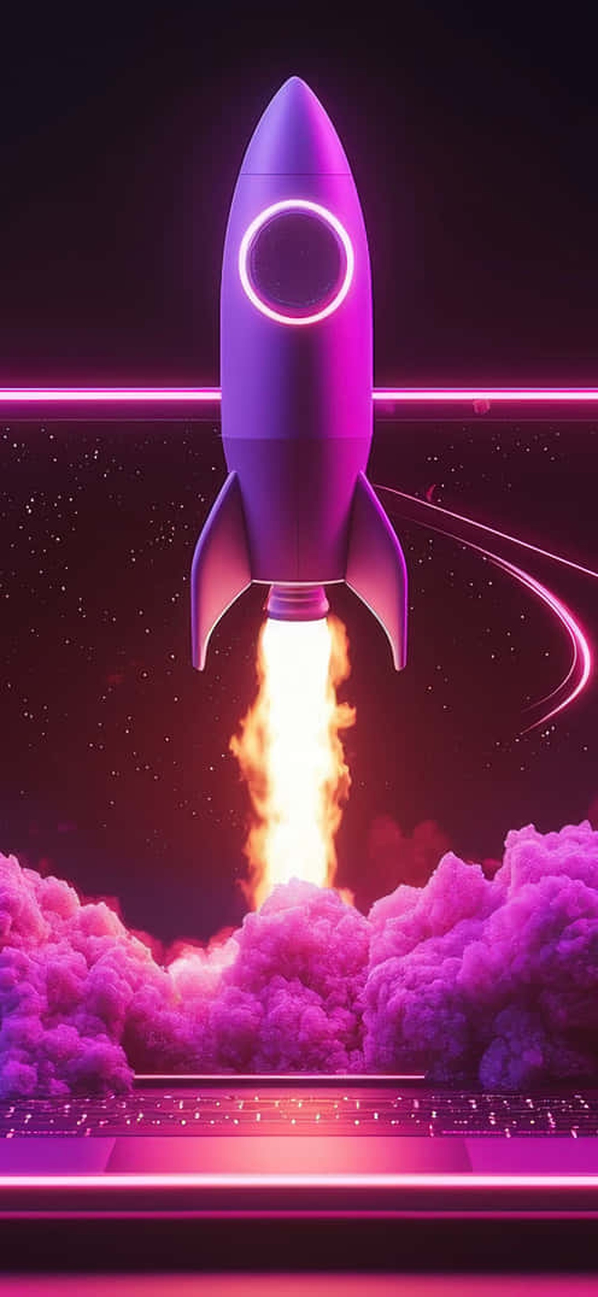 Futuristic Rocket Launching From A Neon Laptop