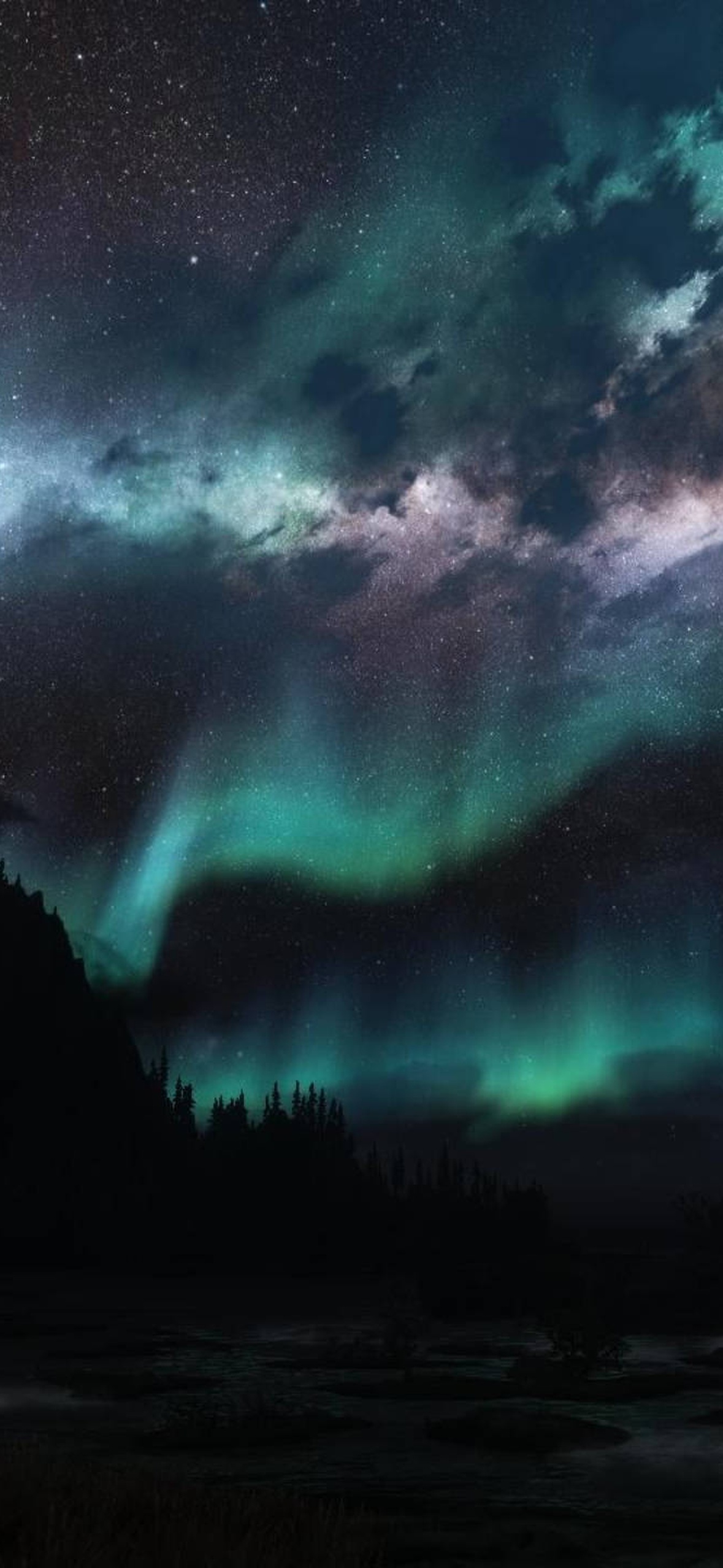 Black Galaxy Green Auroras