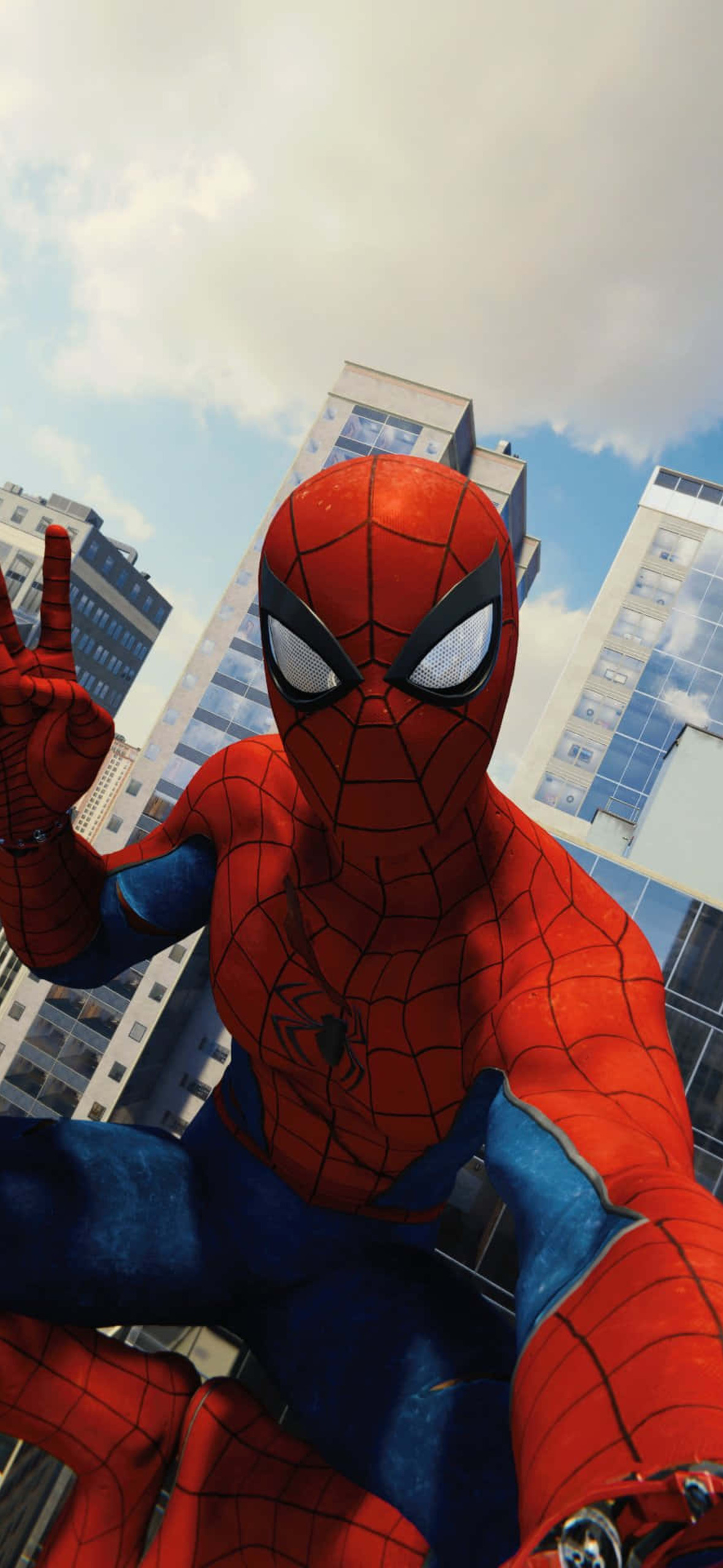 Spidey Selfie Man Peace Sign Pose E Ultra HD iPhone 16 Wallpaper